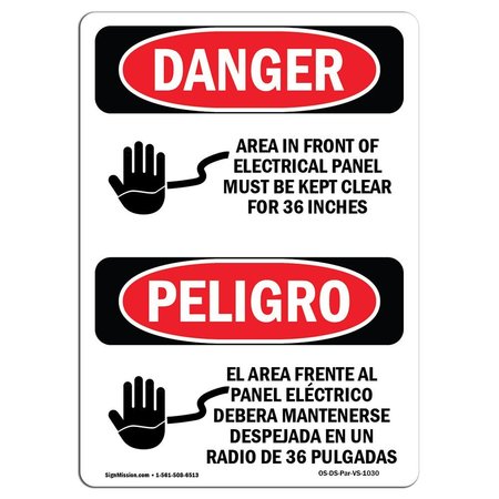 SIGNMISSION OSHA Sign, Electrical Panel Keep Clear Bilingual, 18in X 12in Alum, 12" W, 18" L, Spanish OS-DS-A-1218-VS-1030